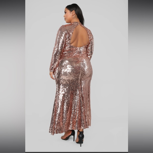 NWT Fashion Nova Practically Famous Sequin full length Dress - Rose Gold size XS - Picture 7 of 12